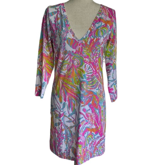 Lilly Pulitzer Christie Scuba to Cuba Pima Cotton V Neck Dress Size M - Picture 3 of 9